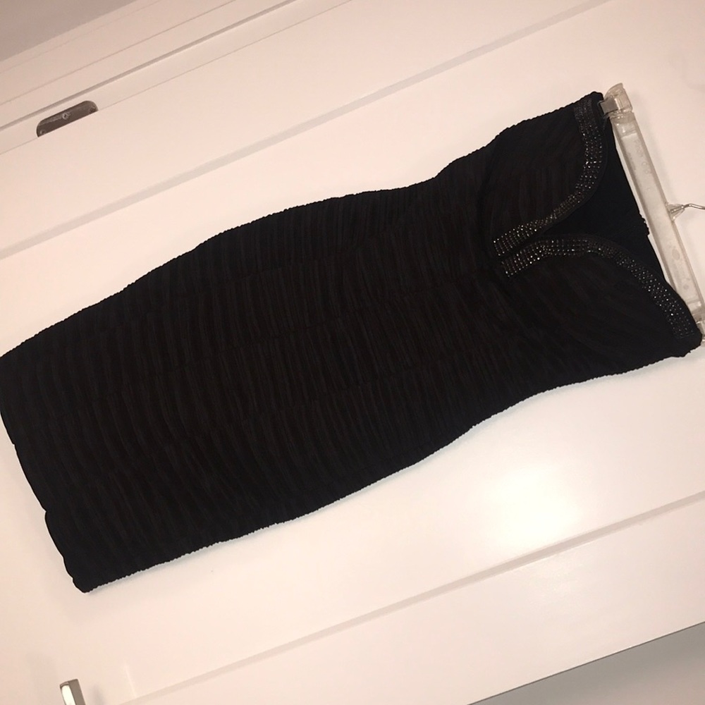 Black strapless sweetheart dress